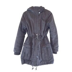 DIVIDED H&M Women's Black Hooded Drawstring Parka Jacket Size 38